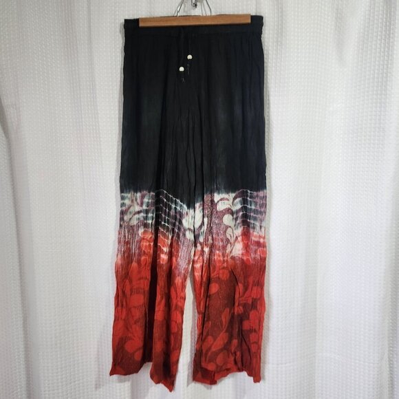 Papa Vancouver Pants Boho Wide Leg Crinkle Fabric Rayon Made in India - Picture 1 of 10